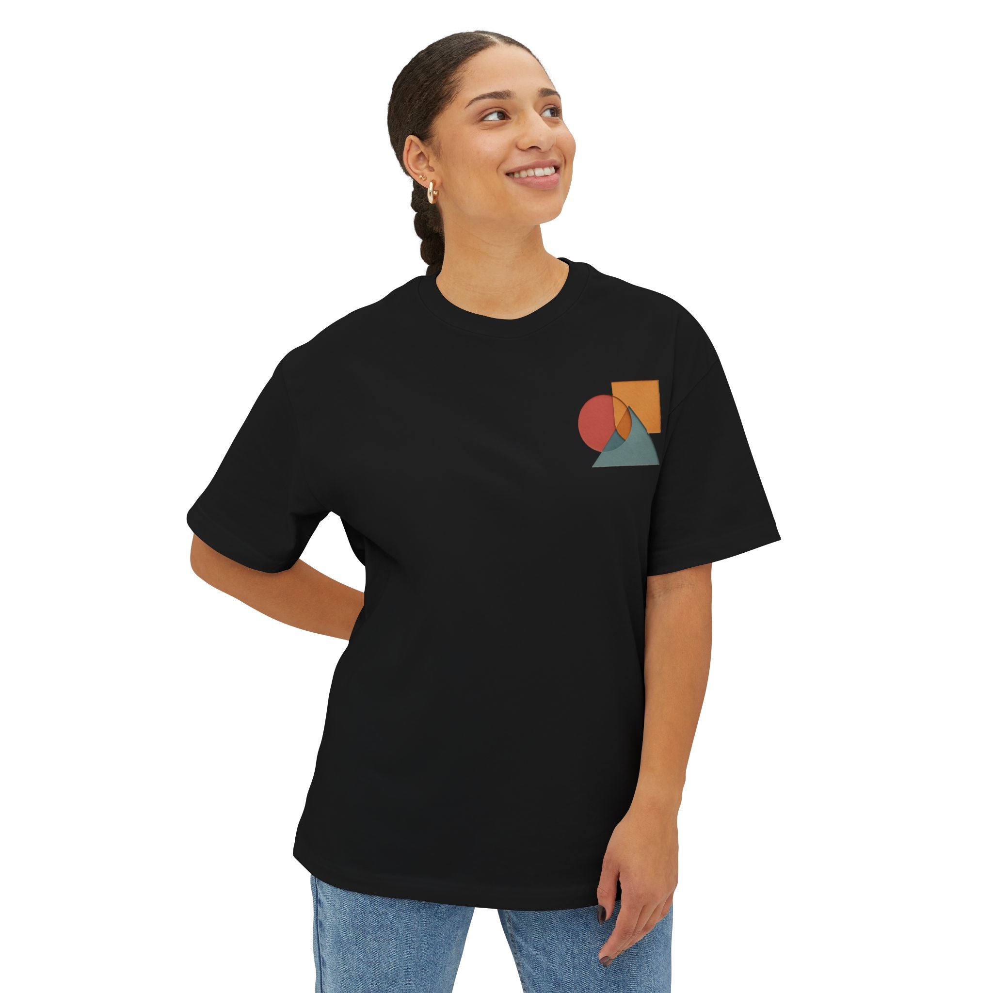 Abstract Geometric Unisex Oversized Boxy Tee, Casual Summer T-Shirt, Gift for Her, Minimalist Graphic Tee, Eco-Friendly Fashion