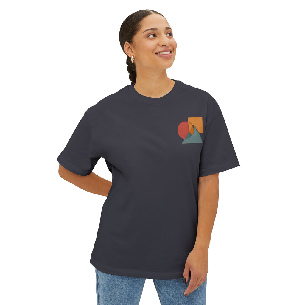 Abstract Geometric Unisex Oversized Boxy Tee, Casual Summer T-Shirt, Gift for Her, Minimalist Graphic Tee, Eco-Friendly Fashion