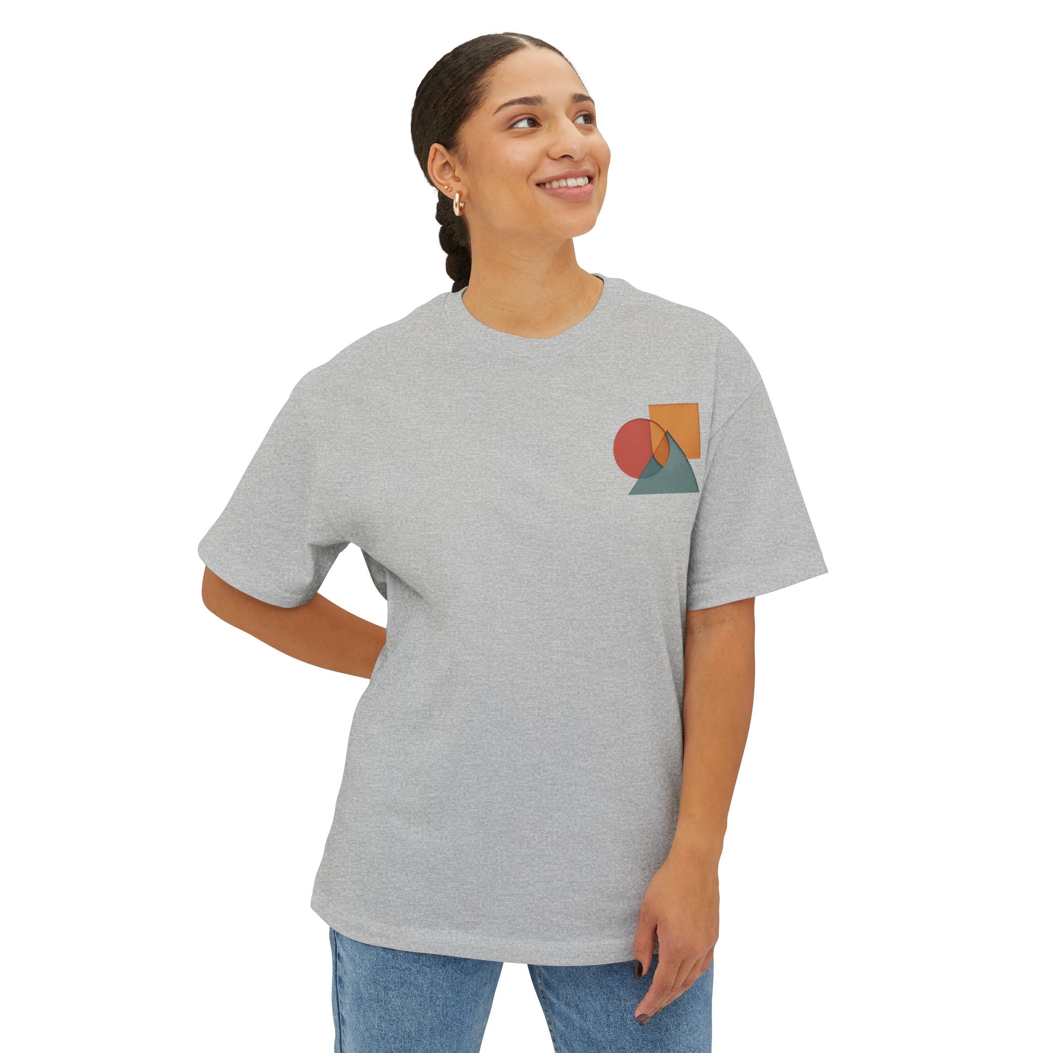 Abstract Geometric Unisex Oversized Boxy Tee, Casual Summer T-Shirt, Gift for Her, Minimalist Graphic Tee, Eco-Friendly Fashion