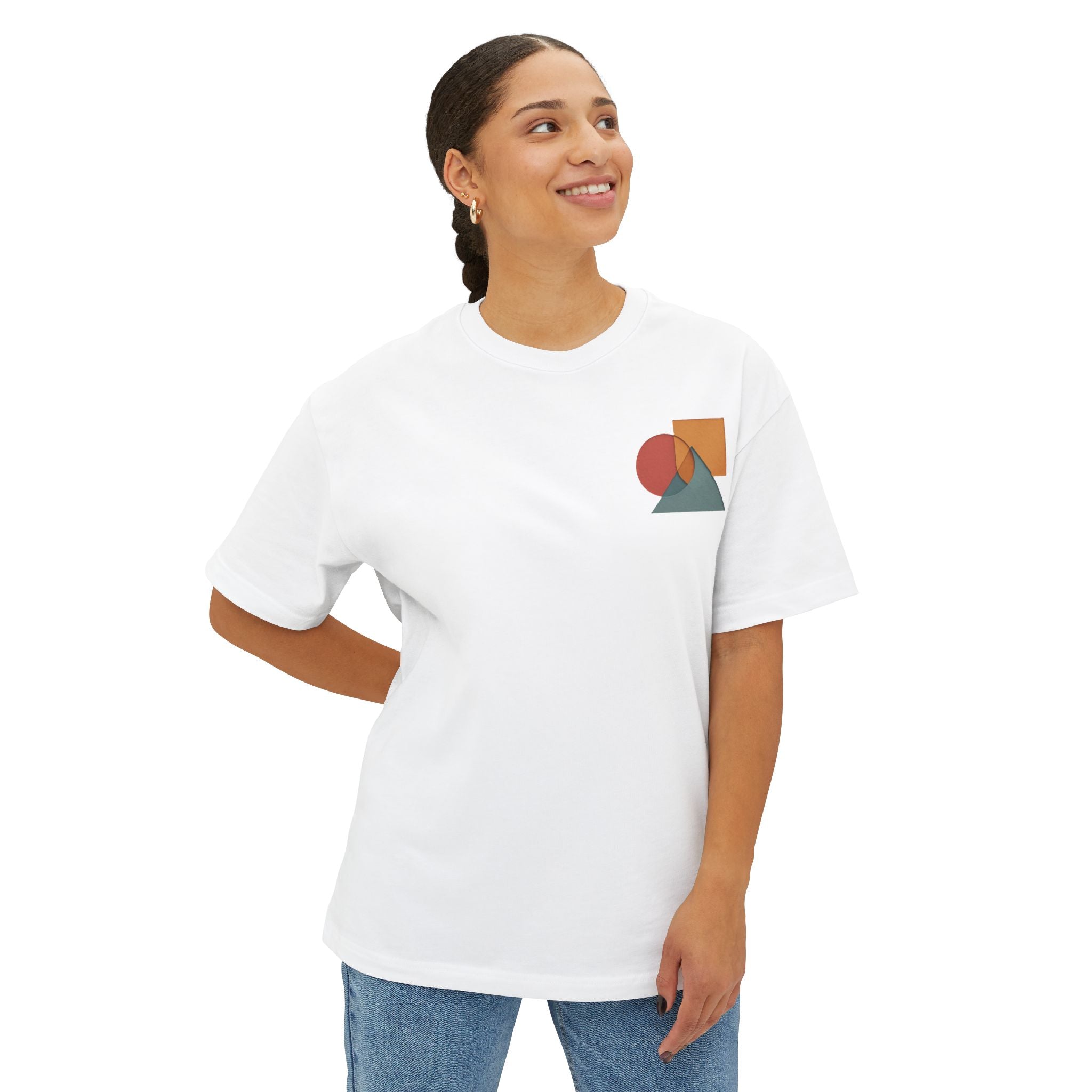 Abstract Geometric Unisex Oversized Boxy Tee, Casual Summer T-Shirt, Gift for Her, Minimalist Graphic Tee, Eco-Friendly Fashion