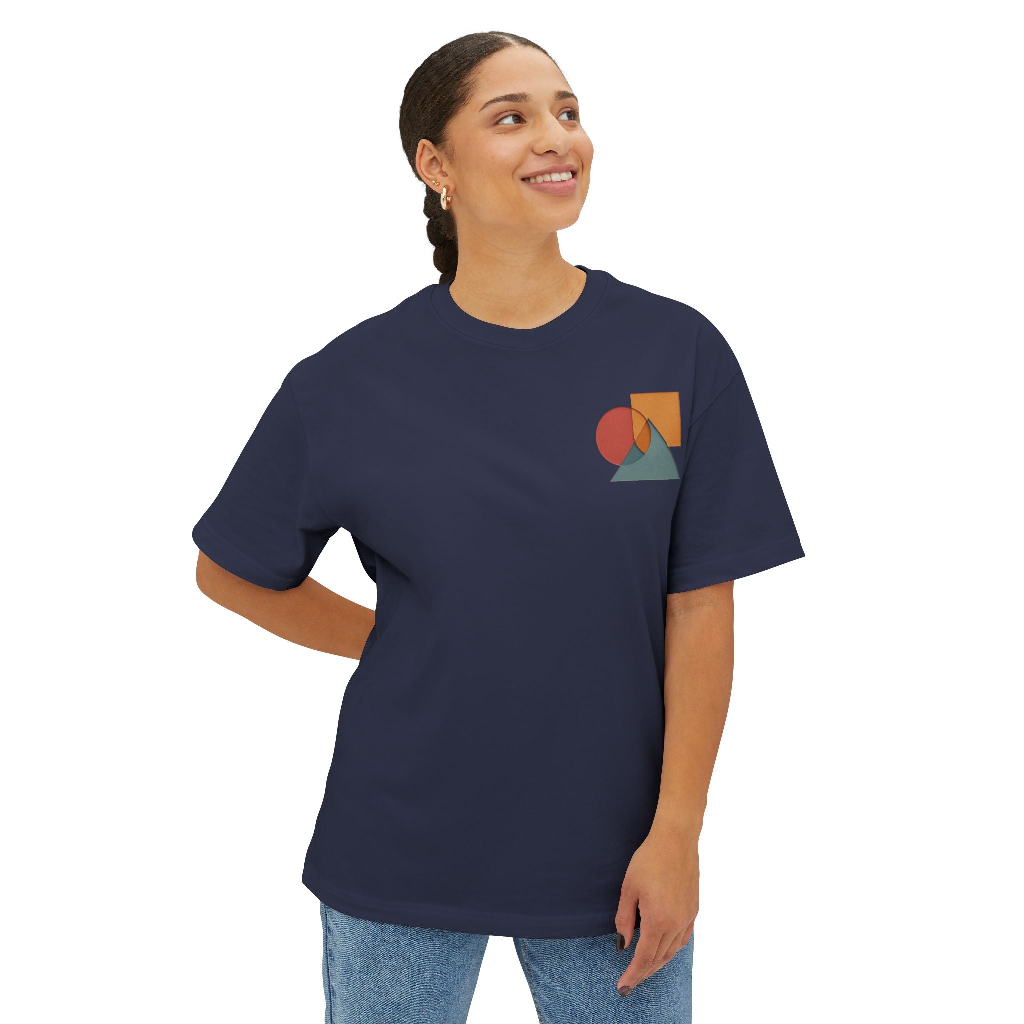 Abstract Geometric Unisex Oversized Boxy Tee, Casual Summer T-Shirt, Gift for Her, Minimalist Graphic Tee, Eco-Friendly Fashion
